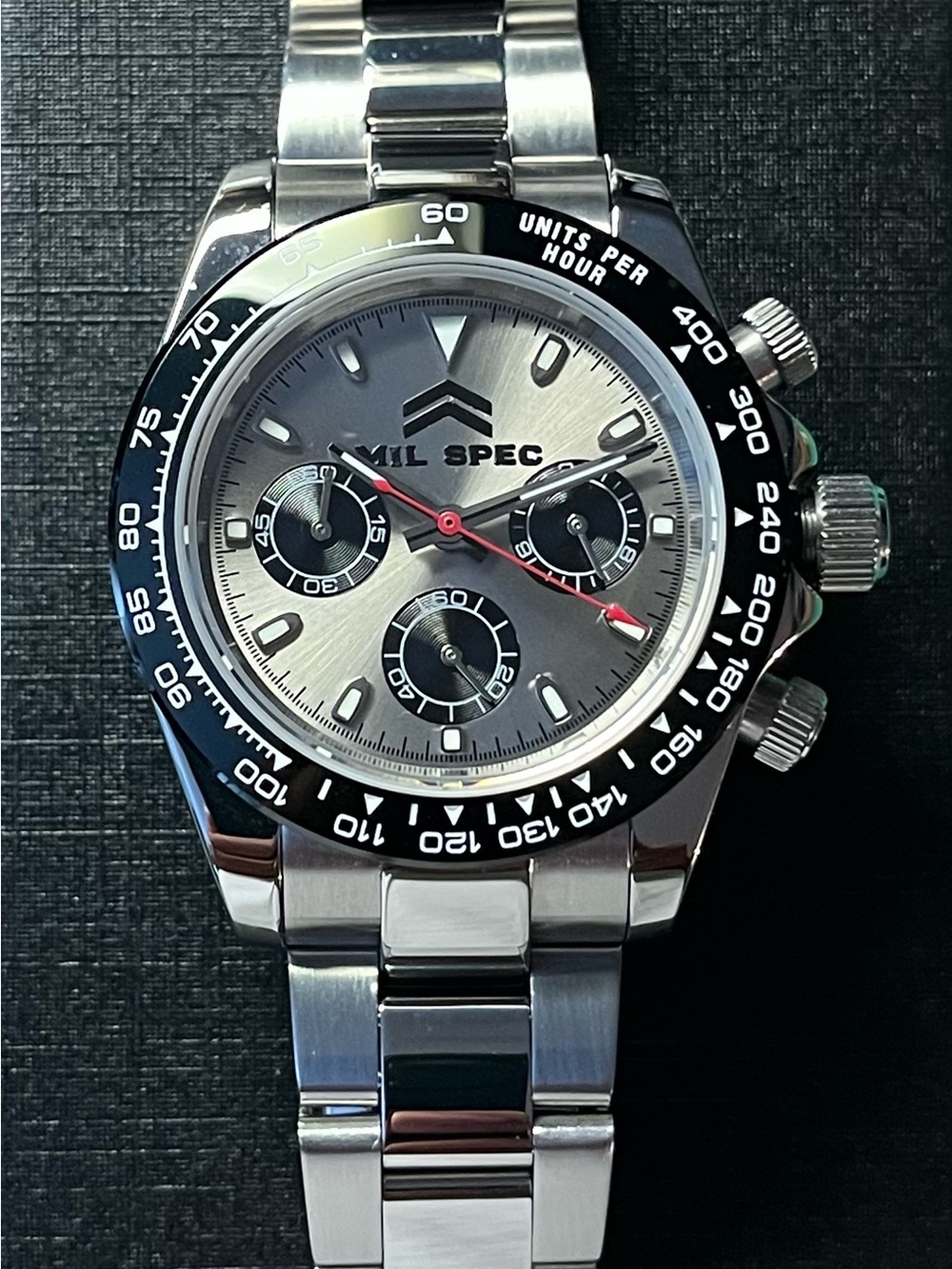 MIL SPEC Silver Stainless Steel Chronograph Watch